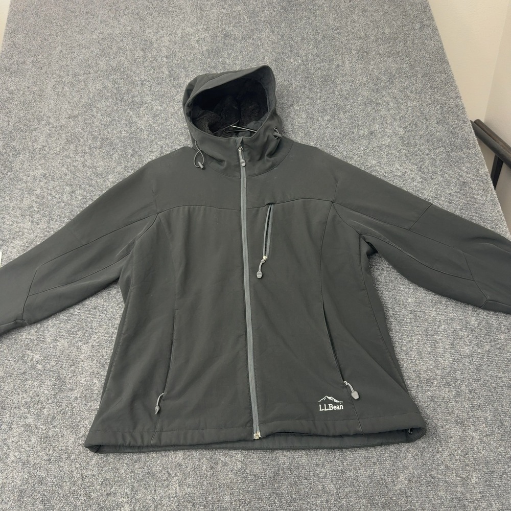 LL Bean Jacket Womens XL Black Polyester Spandex Fleece Lined Hooded Outdoor